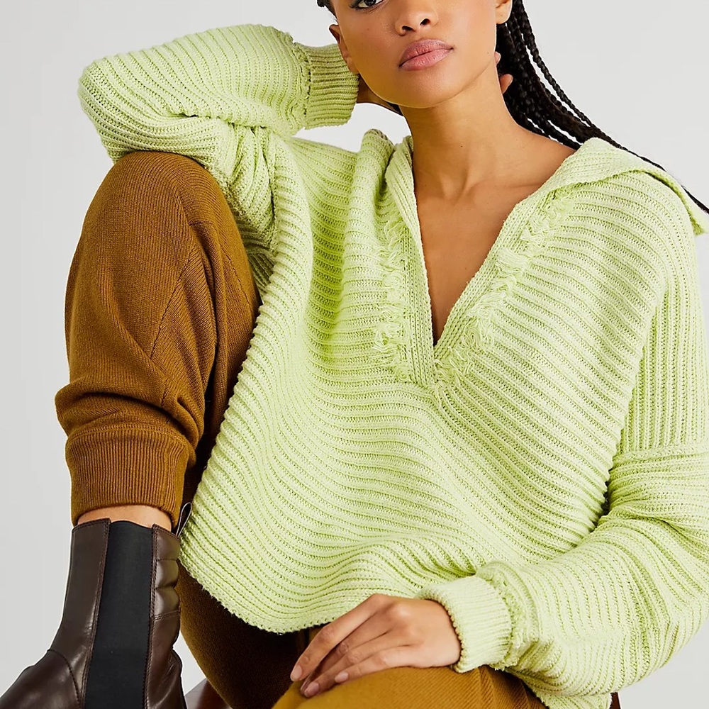 Free People Marie Pullover Sweater Lime XS $108